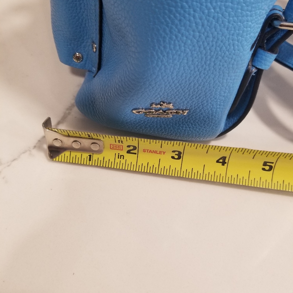 SOLD! NWOT! Coach Mini Turnlock Rucksack Backpack Pebbled Leather Azure Blue - Picture 16 of 16